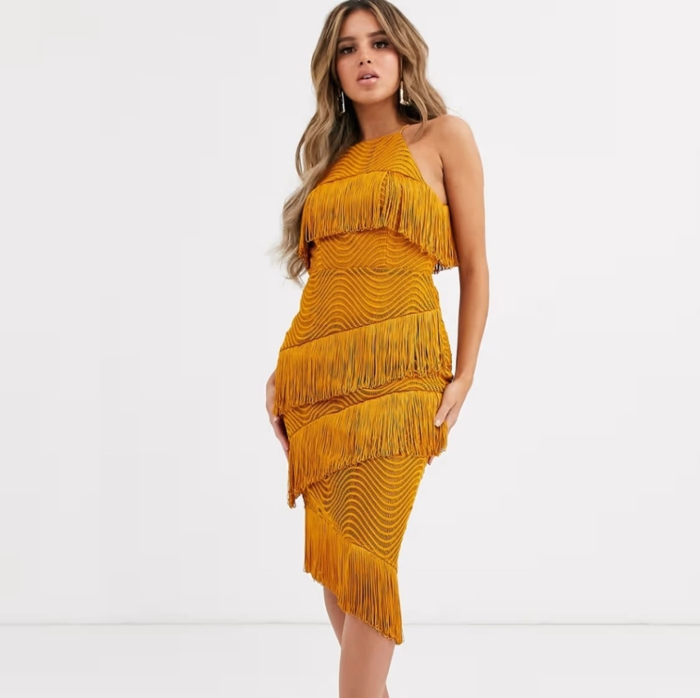 FINAL PRICING: ASOS DESIGN Tiered Golden Fringe Dress